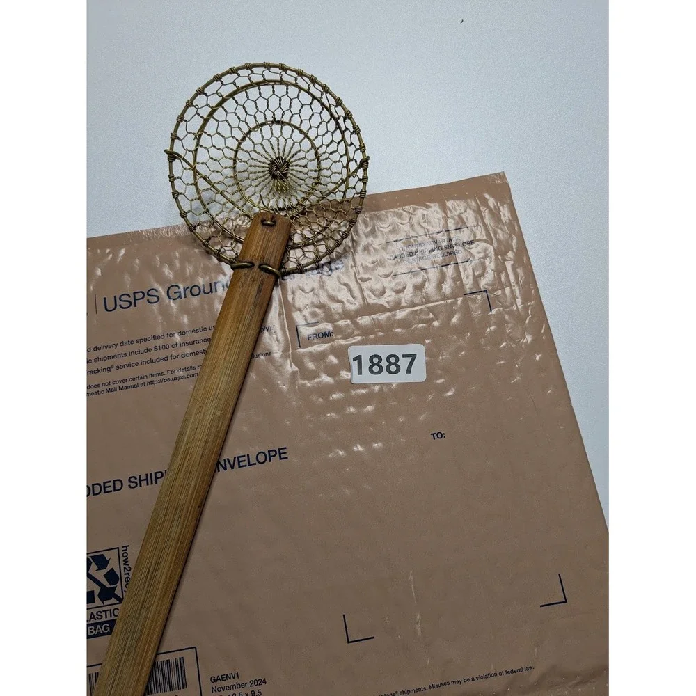 Handmade Wire Spider Strainer – Stainless Basket & Long Wood Handle Skimmer